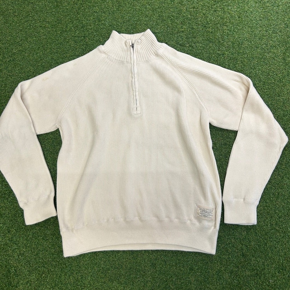 Vintage Polo Jeans Co Ralph Lauren Mens XXL Cream Ribbed Quarter Zip Sweater